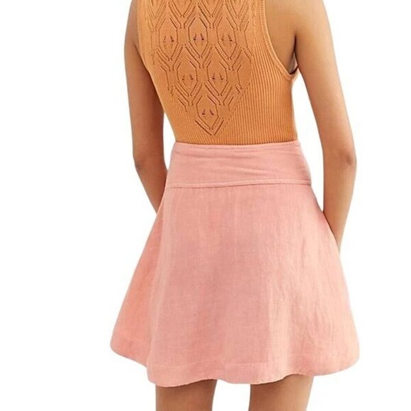 Free People Pink Higher Ground A-Line Skirt Linen Blend Flowy Belted Waist M* - Picture 2 of 14